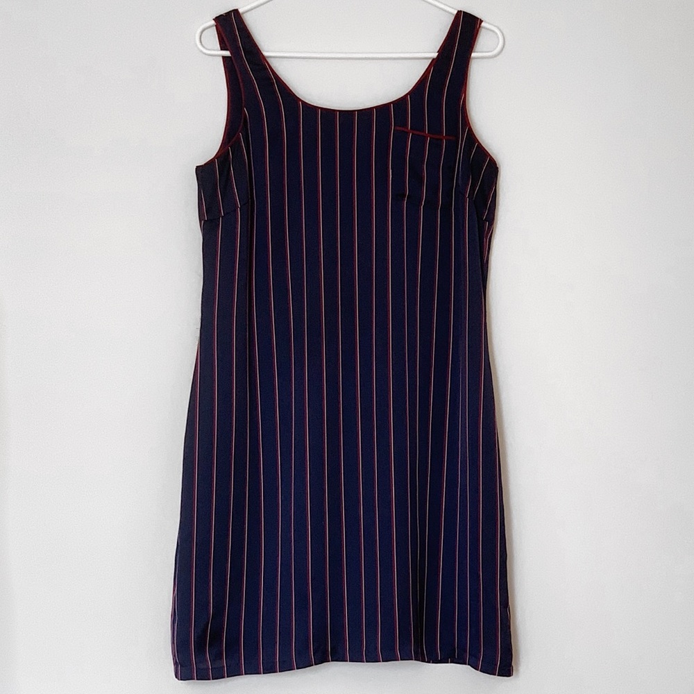 The Limited Satin Pinstripe Navy Tank Midi Dress